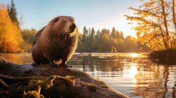 Close-up photo of a Beaver looking in their habitat. Generative AI