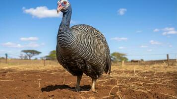 foto de un gallina de Guinea en el tierras de cultivo generativo ai