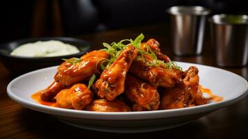 Photo of Buffalo Wings as a dish in a high-end restaurant. Generative AI