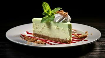 Photo of Peppermint Cheesecake as a dish in a high-end restaurant. Generative AI