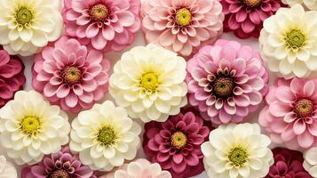 Zinnia flower patterned background. Flower texture background. Generative AI photo