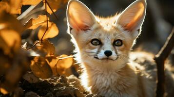 Close-up photo of a Fennec Fox looking any direction in the Desert. Generative AI