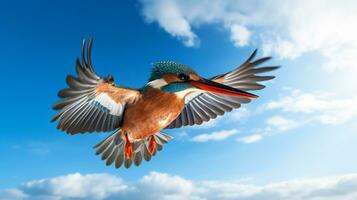 Photo of a Kingfisher under Blue Sky. Generative AI