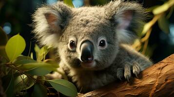 de cerca foto de un coala mirando ninguna dirección en selva. generativo ai