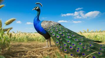 Photo of a Peacock in the Farmland. Generative AI