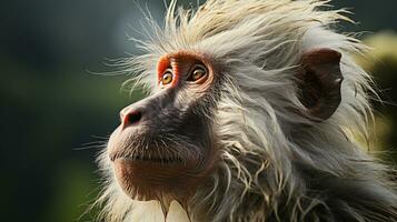 Close-up photo of a Baboon looking any direction. Generative AI