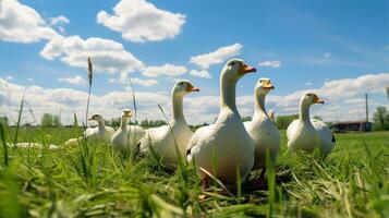 Photo of a Geese in the Farmland. Generative AI