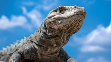 Photo of a Monitor Lizard under Blue Sky. Generative AI