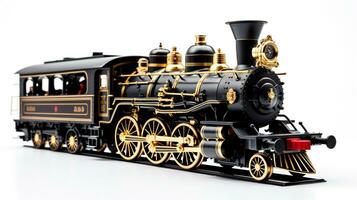 Displaying a 3D miniature Steam Locomotive. Generative AI photo