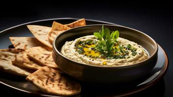 Photo of Moutabal - Eggplant Dip as a dish in a high-end restaurant. Generative AI