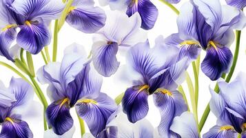 Iris flower patterned background. Flower texture background. Generative AI photo