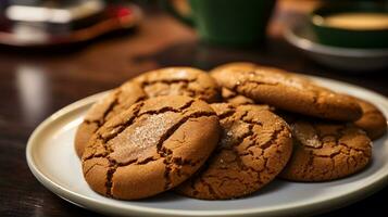 Photo of Ginger Molasses Cookies as a dish in a high-end restaurant. Generative AI