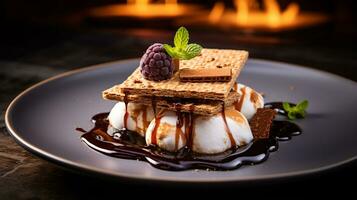 foto de s'mores como un plato en un gama alta restaurante. generativo ai