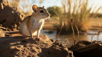 de cerca foto de un canguro rata mirando en su hábitat. generativo ai