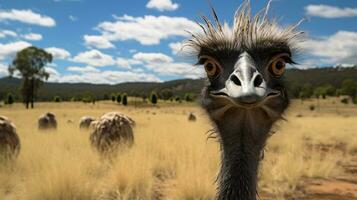 Photo of a Emu in the Farmland. Generative AI