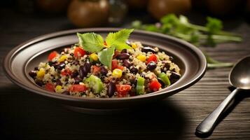 Photo of Quinoa and Black Bean Salad as a dish in a high-end restaurant. Generative AI