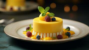 Photo of Mango Mousse as a dish in a high-end restaurant. Generative AI