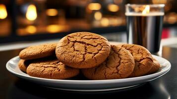 foto de jengibre melaza galletas como un plato en un gama alta restaurante. generativo ai