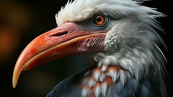 Close-up photo of a Marabou Stork looking any direction on jungle. Generative AI