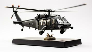 Displaying a 3D miniature Sikorsky UH60 Black Hawk. Generative AI photo