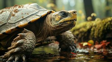 de cerca foto de un chasquido Tortuga mirando en su hábitat. generativo ai