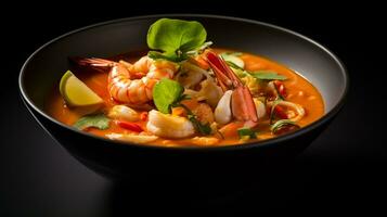 Photo of Tom Yum Soup as a dish in a high-end restaurant. Generative AI