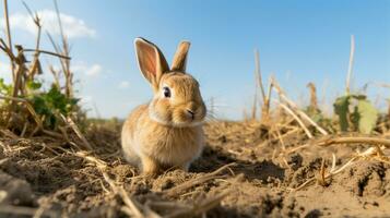 Photo of a Rabbit in the Farmland. Generative AI