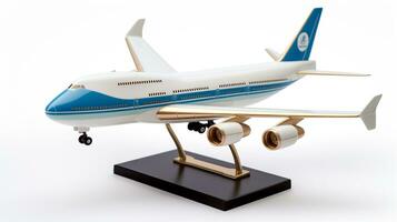 Displaying a 3D miniature Boeing 747. Generative AI photo