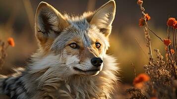 Close-up photo of a Jackal looking any direction. Generative AI