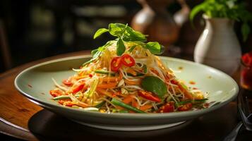 Photo of Green Papaya Salad as a dish in a high-end restaurant. Generative AI