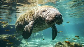 Close-up photo of a Manatee looking any direction. Generative AI