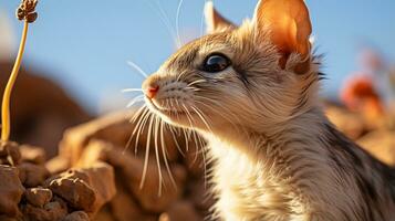 Close-up photo of a Desert Kangaroo Rat looking any direction in the Desert. Generative AI