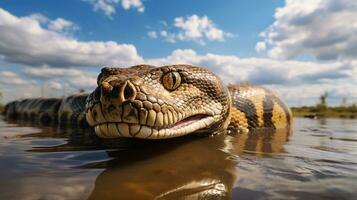 Photo of a Anaconda under Blue Sky. Generative AI