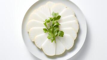 Daikon radish sliced photo isolated on white background.