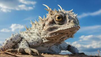 Photo of a Horned Toad under Blue Sky. Generative AI