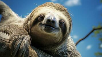 Photo of a Sloth under Blue Sky. Generative AI