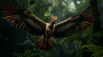 Photo of Archaeopteryx Rex in the Jungle. Generative AI