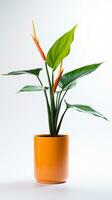 Photo of Bird of Paradise flower in pot isolated on white background. Generative AI