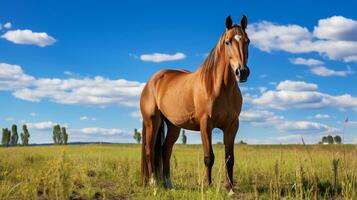 Photo of a Horse in the Farmland. Generative AI