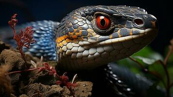 de cerca foto de un cobra mirando en su hábitat. generativo ai