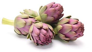 Photo of Artichokes isolated on white background. generative ai