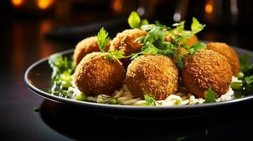 Photo of Falafel as a dish in a high-end restaurant. Generative AI