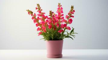 Photo of Snapdragon flower in pot isolated on white background. Generative AI