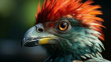 de cerca foto de un quetzal mirando ninguna dirección. generativo ai