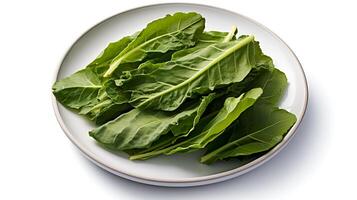 Photo of Collard greens on plate isolated on white background. generative ai