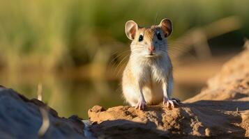 Close-up photo of a Kangaroo Rat looking in their habitat. Generative AI