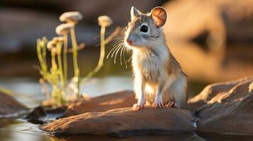 Close-up photo of a Kangaroo Rat looking in their habitat. Generative AI