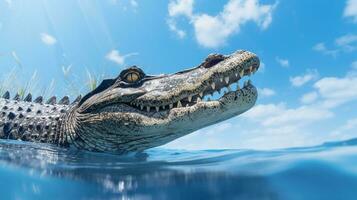 Photo of a Alligator under Blue Sky. Generative AI