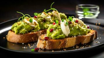 Photo of Avocado Toast as a dish in a high-end restaurant. Generative AI
