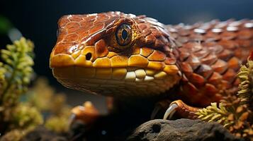 de cerca foto de un serpiente mirando ninguna dirección. generativo ai